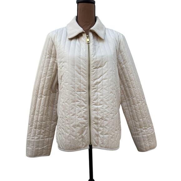 Banana Republic Women's Ivory Quilted Jacket With Faux Sued Collar & Trim Sz XL - Picture 1 of 13